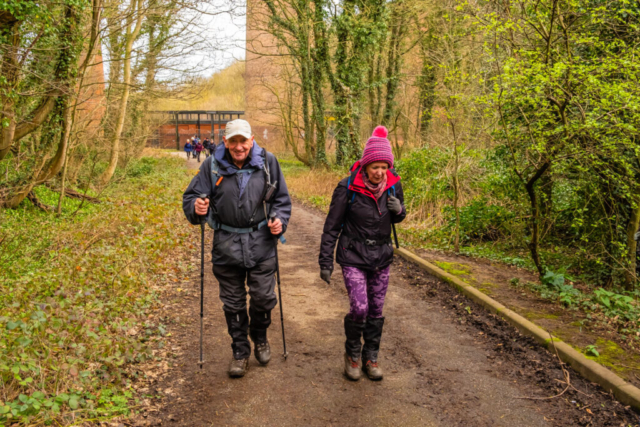 Passing under the railway bridge in Castle Eden Dene