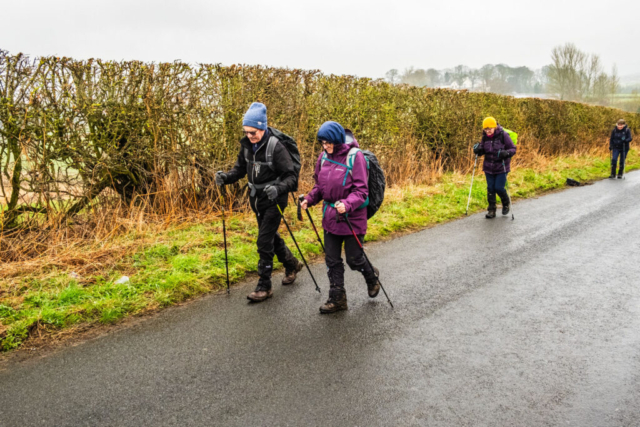 Striding out on the road over Urpeth Common