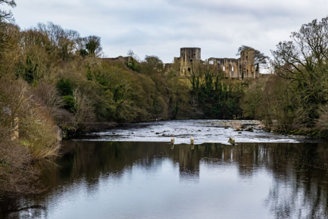 R Tees and castle from metal footbridge