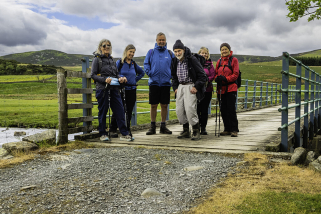 Group at the bridge over the Tees near Wat Garth